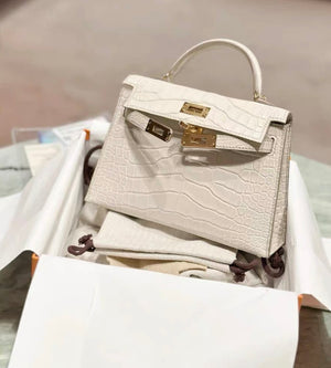 Hermès Mini Kelly Cream White matte crocodile leather gold hardware