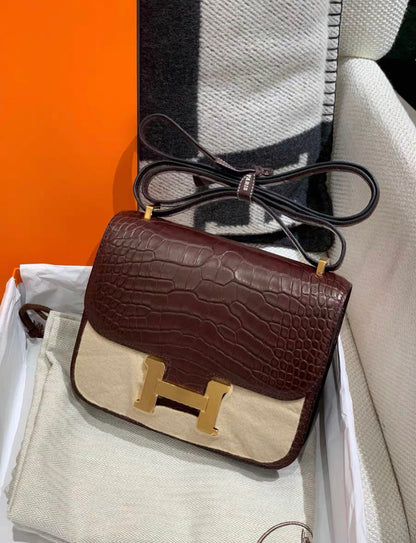 Hermès Constance 19 Porosus Crocodile Marron Gold Hardware