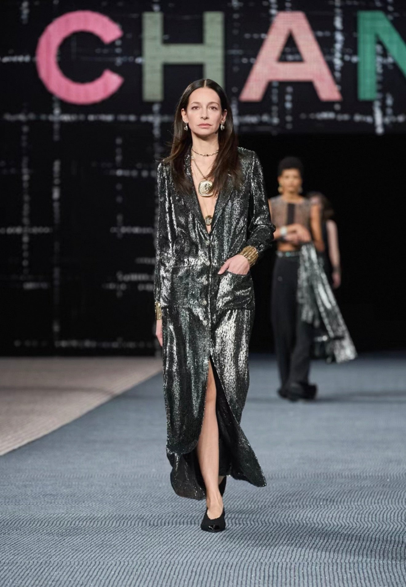 Chanel 22K Black and Gold Silk Maxi Dress