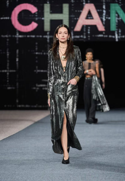 Chanel 22K Black and Gold Silk Maxi Dress