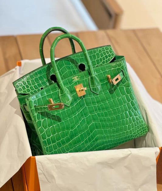 Hermès Birkin 25 Cactus Green Shiny Crocodile Leather Gold Hardware