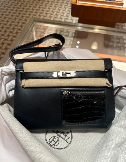 HERMES KELLY DEPECHES 25 TOUCH SWIFT / CROCODILE LISSE PALLADIUM HARDWARE
