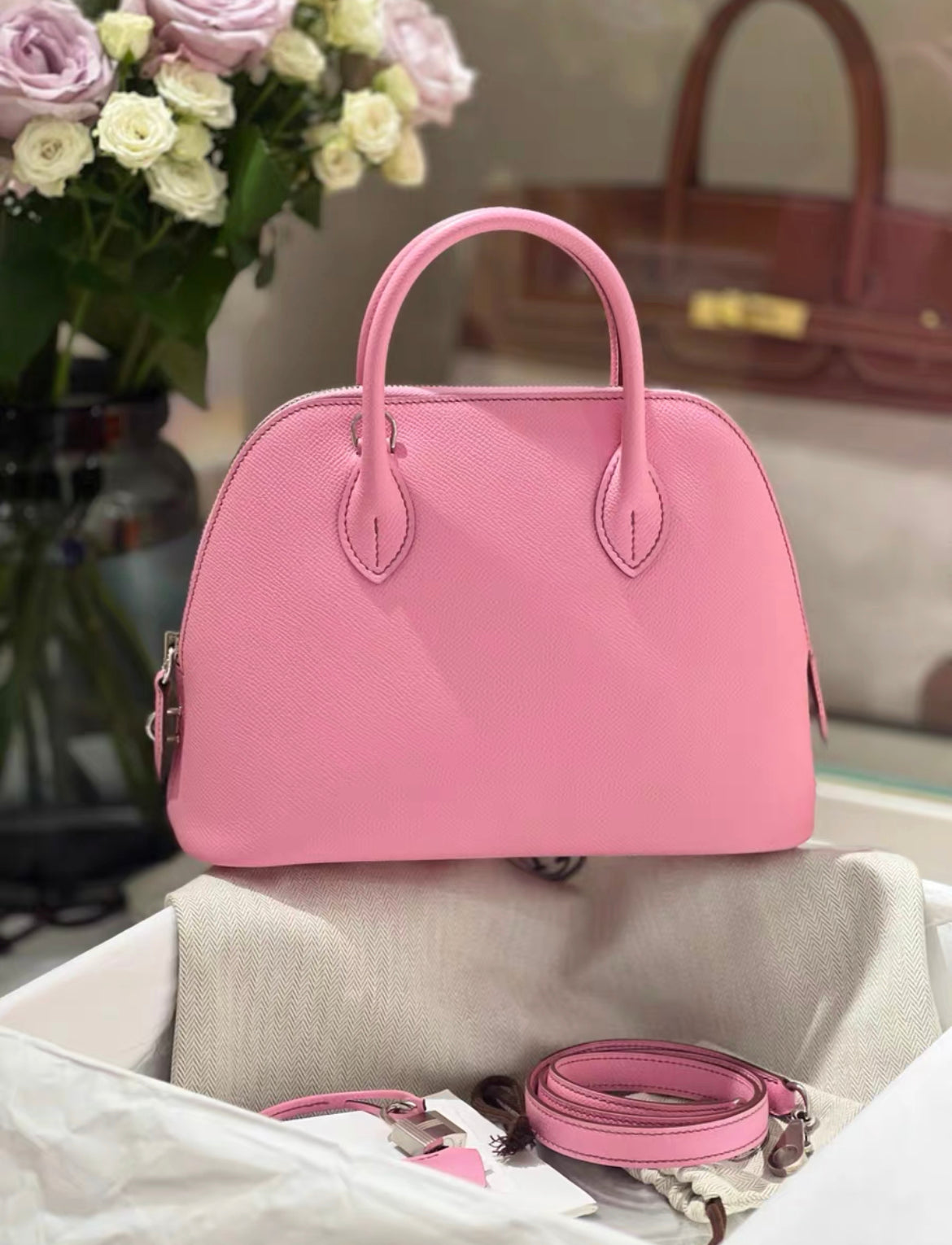 Hermès Bolide 1923 25 Epsom Bubblegum