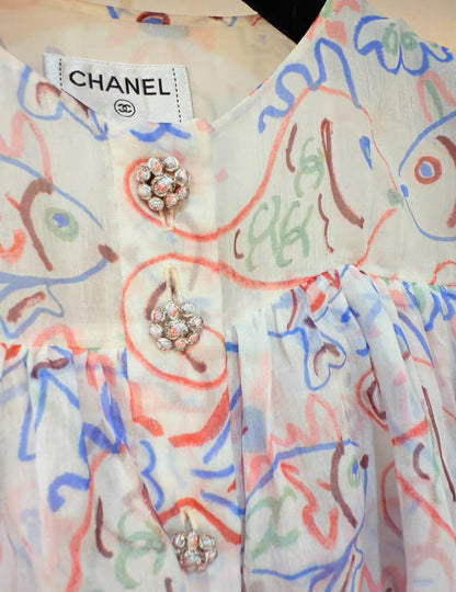 Chanel 25C fish print silk dress