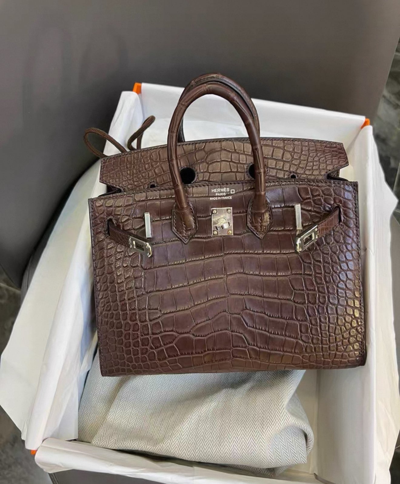 Hermes Birkin 20 Havana Matte Crocodile Leather Palladium Hardware