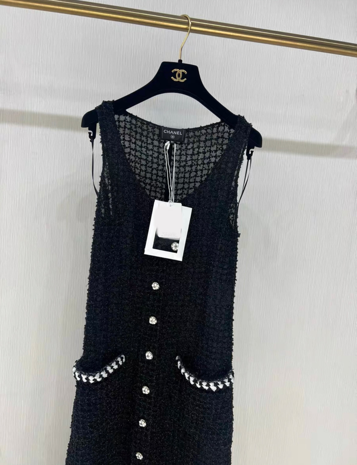 Chanel 24p black double pocket tweed dress