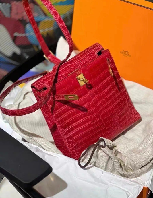 Hermes kelly Ado backpack Braise Red Crocodile Good Hardware