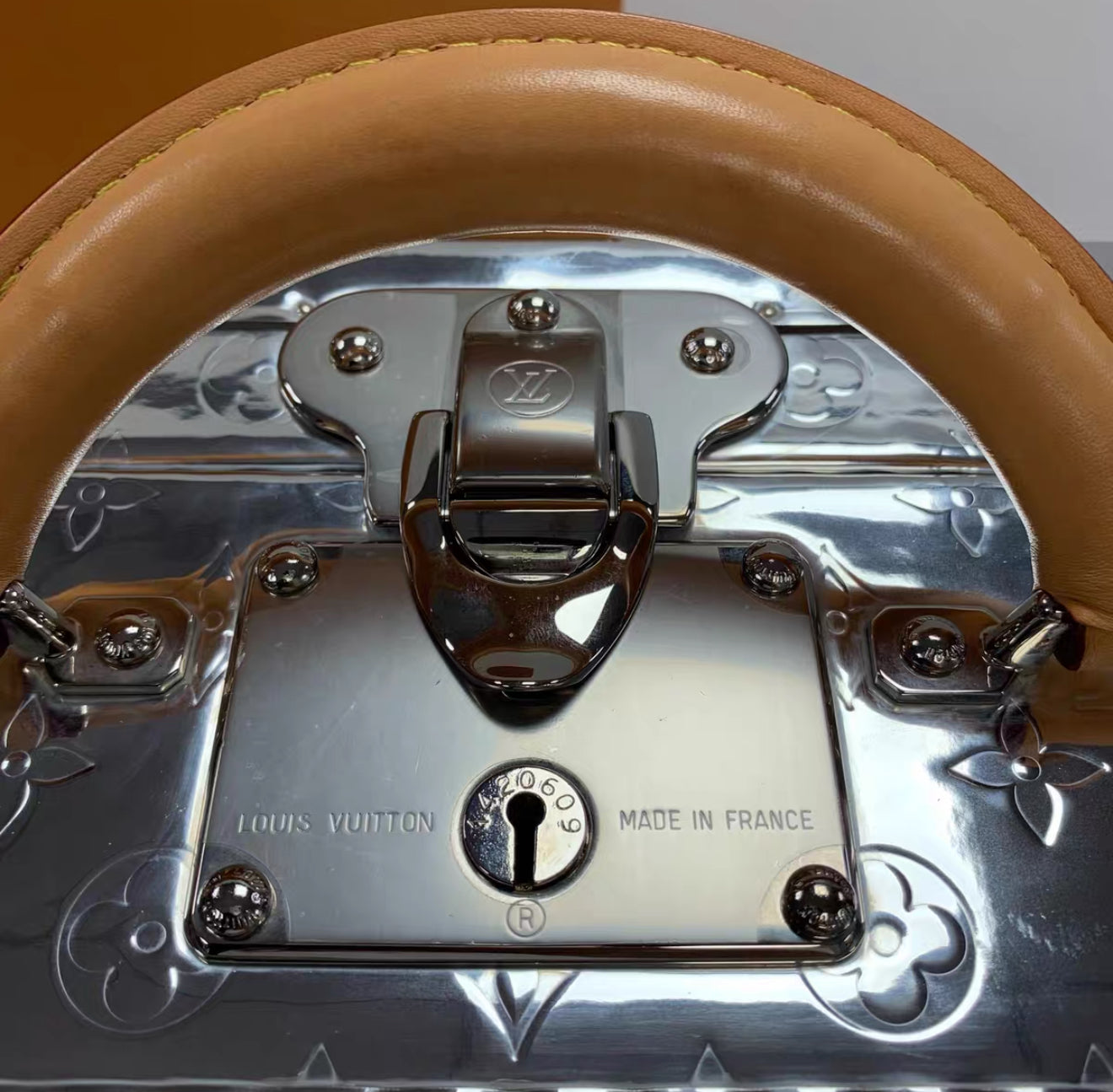 LOUIS VUITTON Silver Mirror Monogram Vinyl & Vachetta Leather Cotteville 40