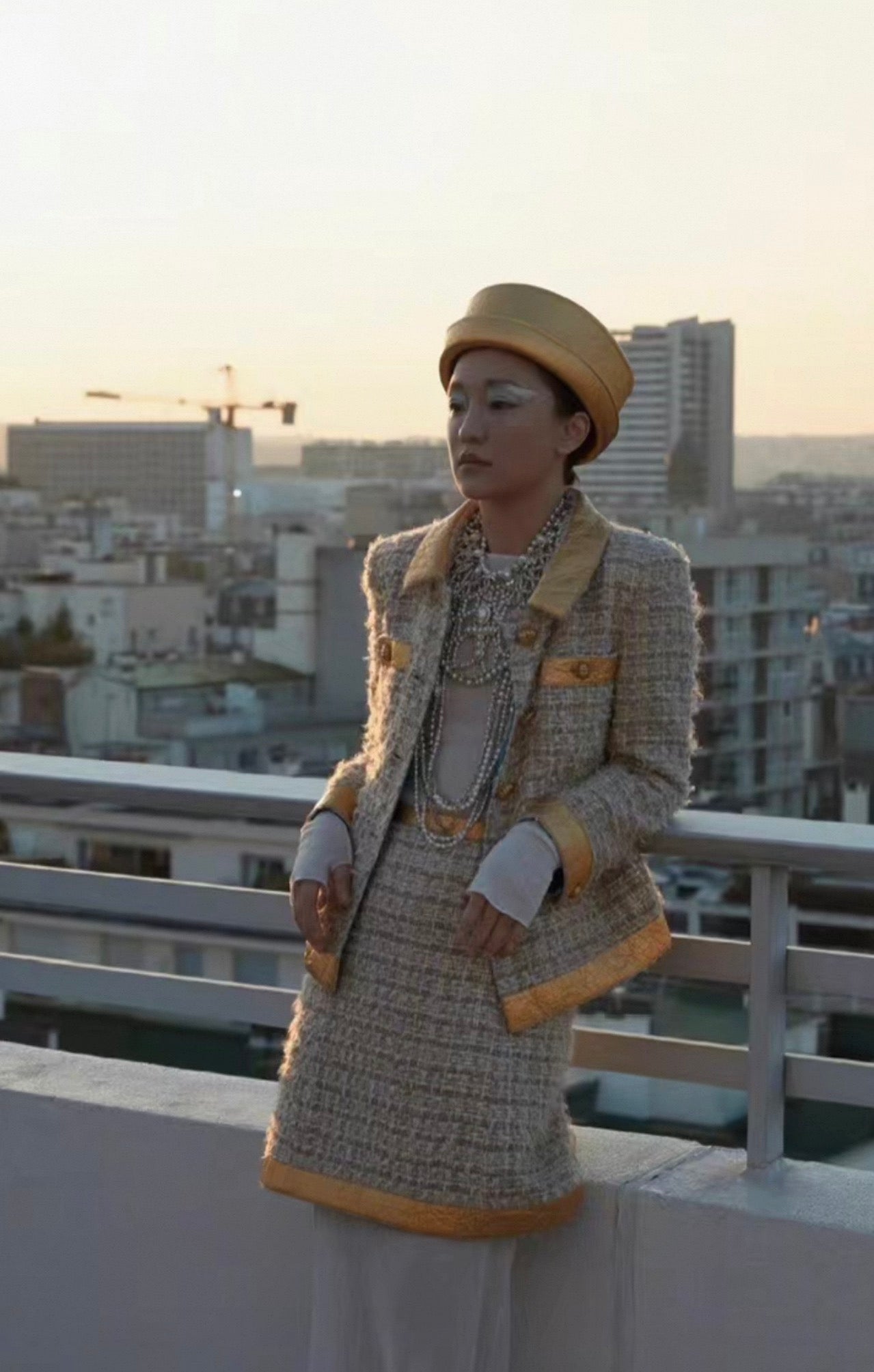 Chanel 19A gold tweed jacket and skirt set