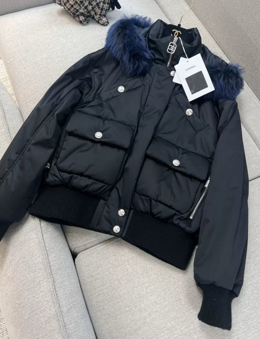 Chanel 23N blue fur down jacket size 40