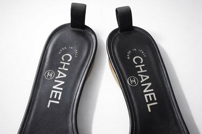 Chanel 19S Sand by the Sea Runway PVC Black Leather Heel Mule Slides EU 37.5C