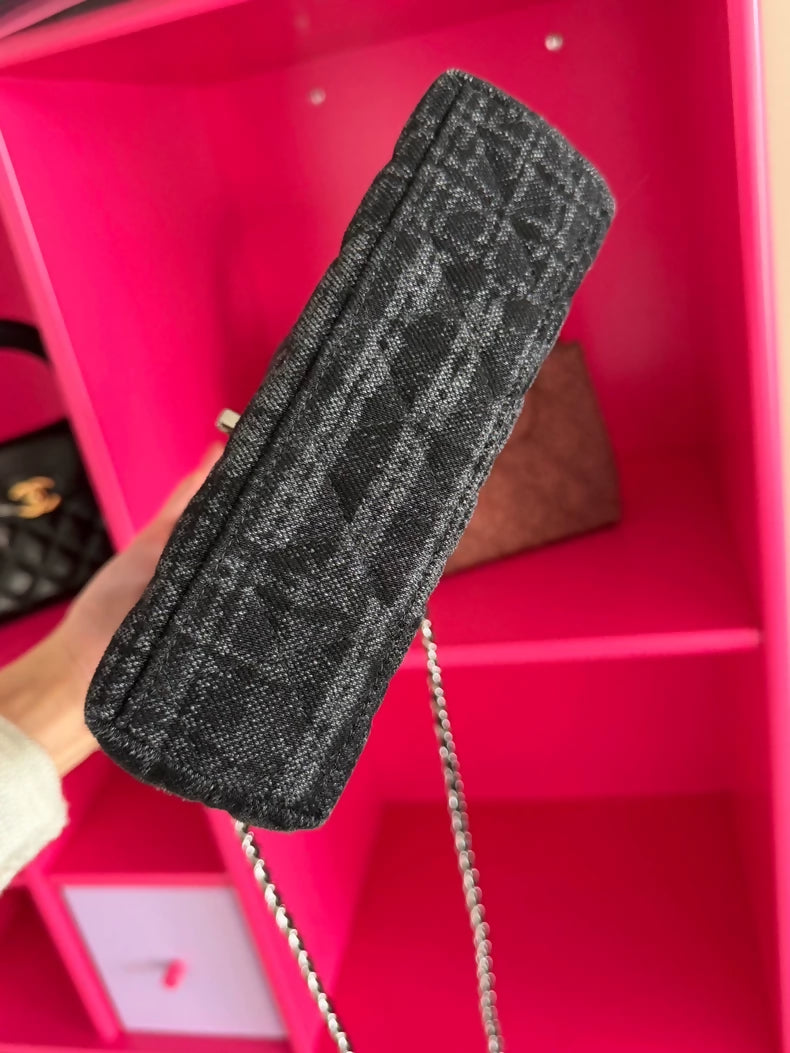 Chanel 24A black and grey plaid denim Kelly