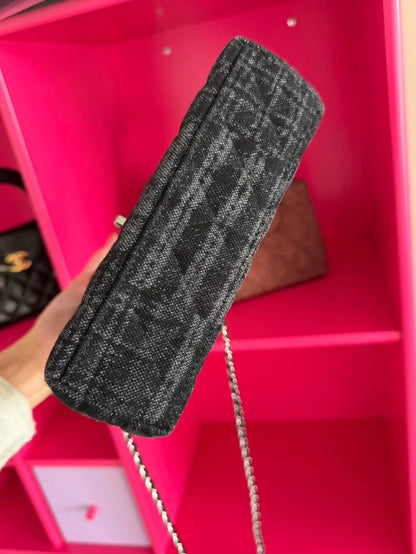 Chanel 24A black and grey plaid denim Kelly