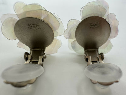 Chanel Vintage 98S Resin Iridescent Camellia 3D Clip-on Earrings
