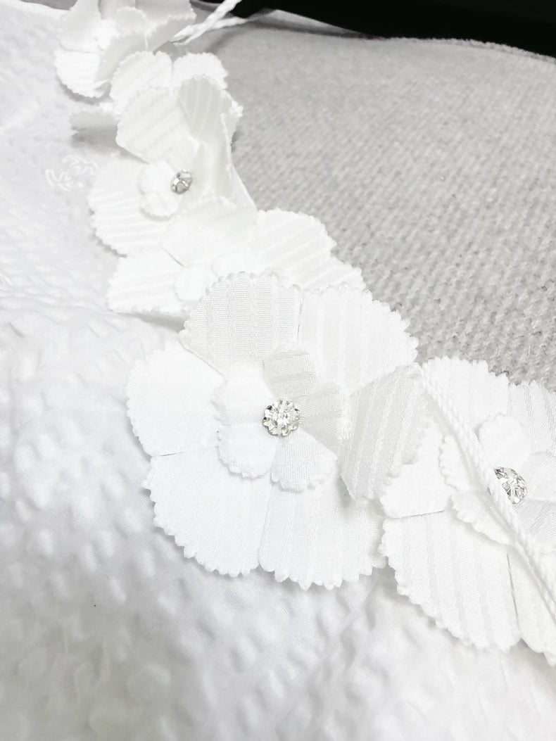 Chanel 26C white 3D floral ruffled logo camisole top