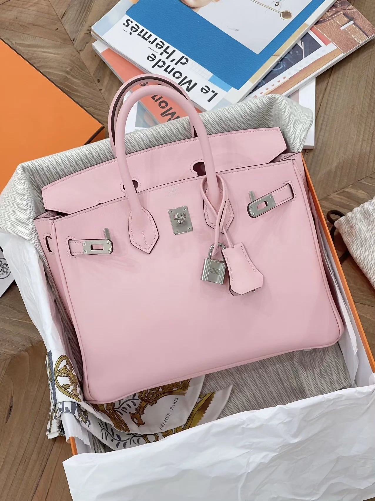 Hermès Birkin 25 Rose Sakura pink swift leather with palladium hardware