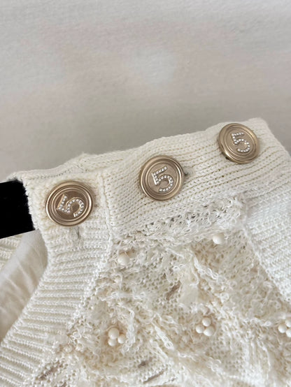 Chanel 21S ecru Beaded and Rhinestone Top