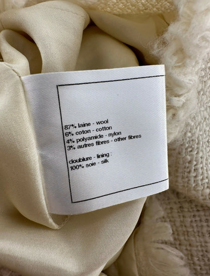 Chanel 10A ‘Arctic Ice’ Micro Pearl Beaded Fringe Ivory Tweed Shift Dress FR 44