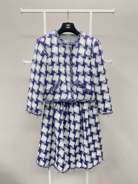 Chanel 2018 Blue houndstooth jacket + dress