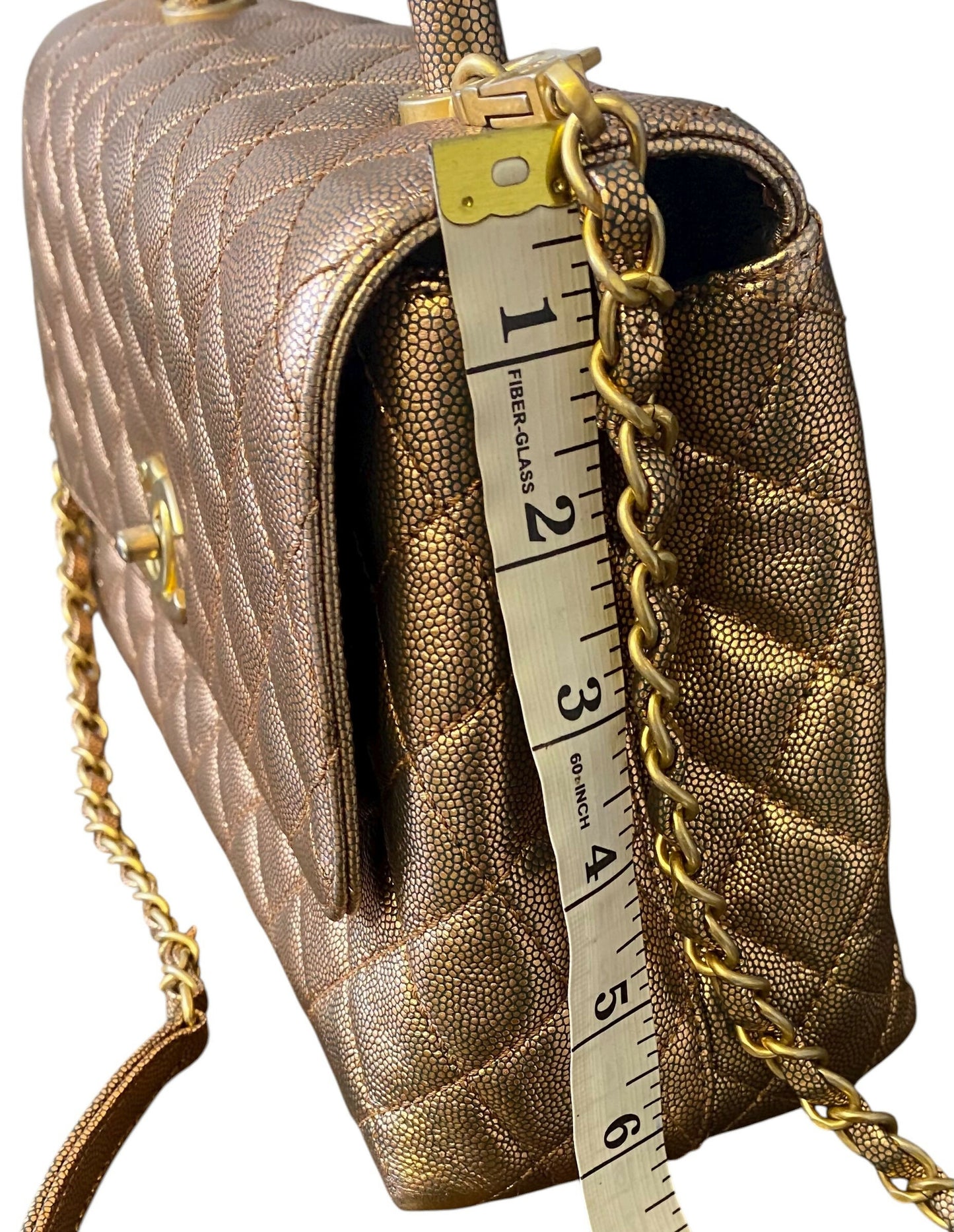 Chanel 19A Medium Metallic Rose Gold Copper Caviar Quilted Timeless Coco Handle Flap Bag