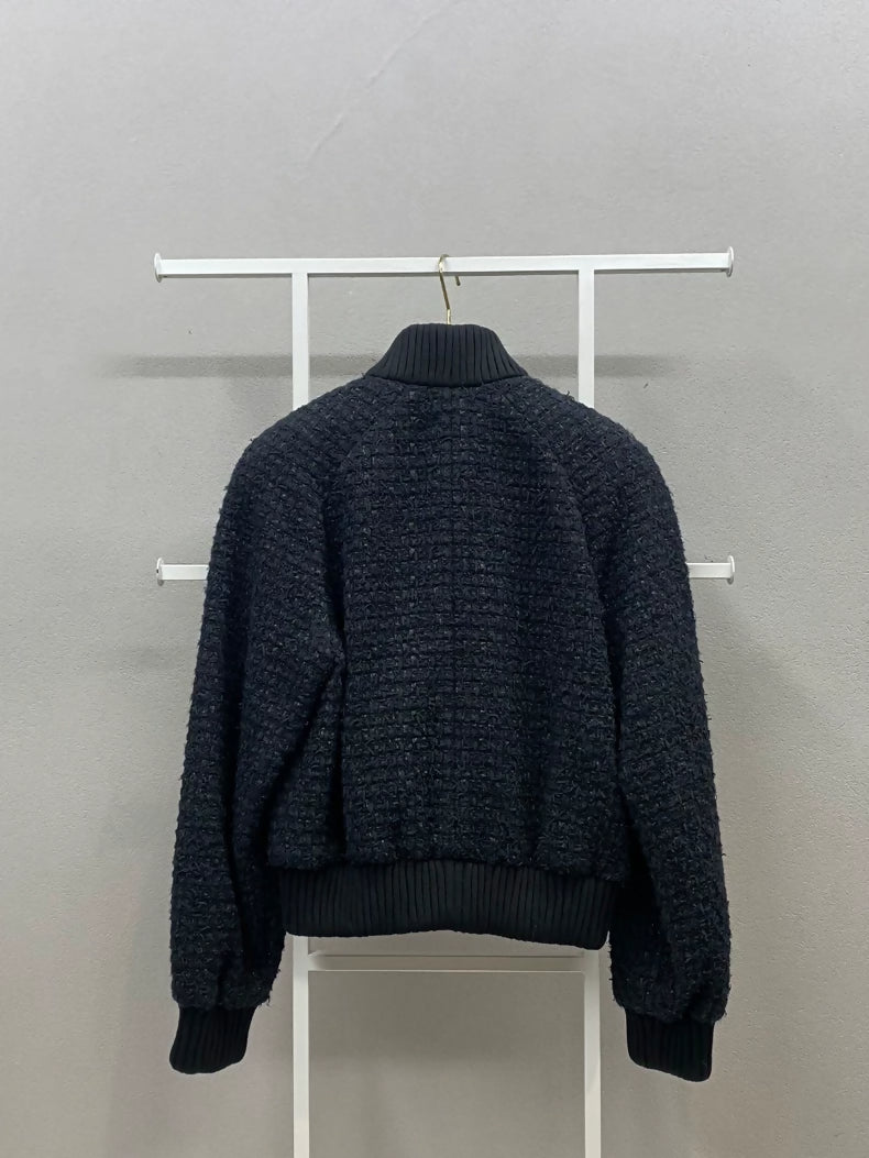 Chanel 22A Black Wool Crew Neck Short Jacket
