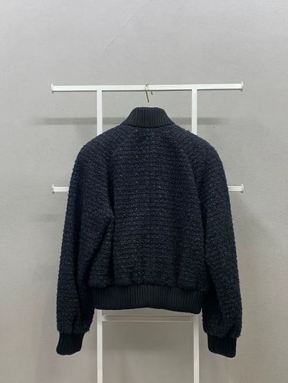 Chanel 22A Black Wool Crew Neck Short Jacket