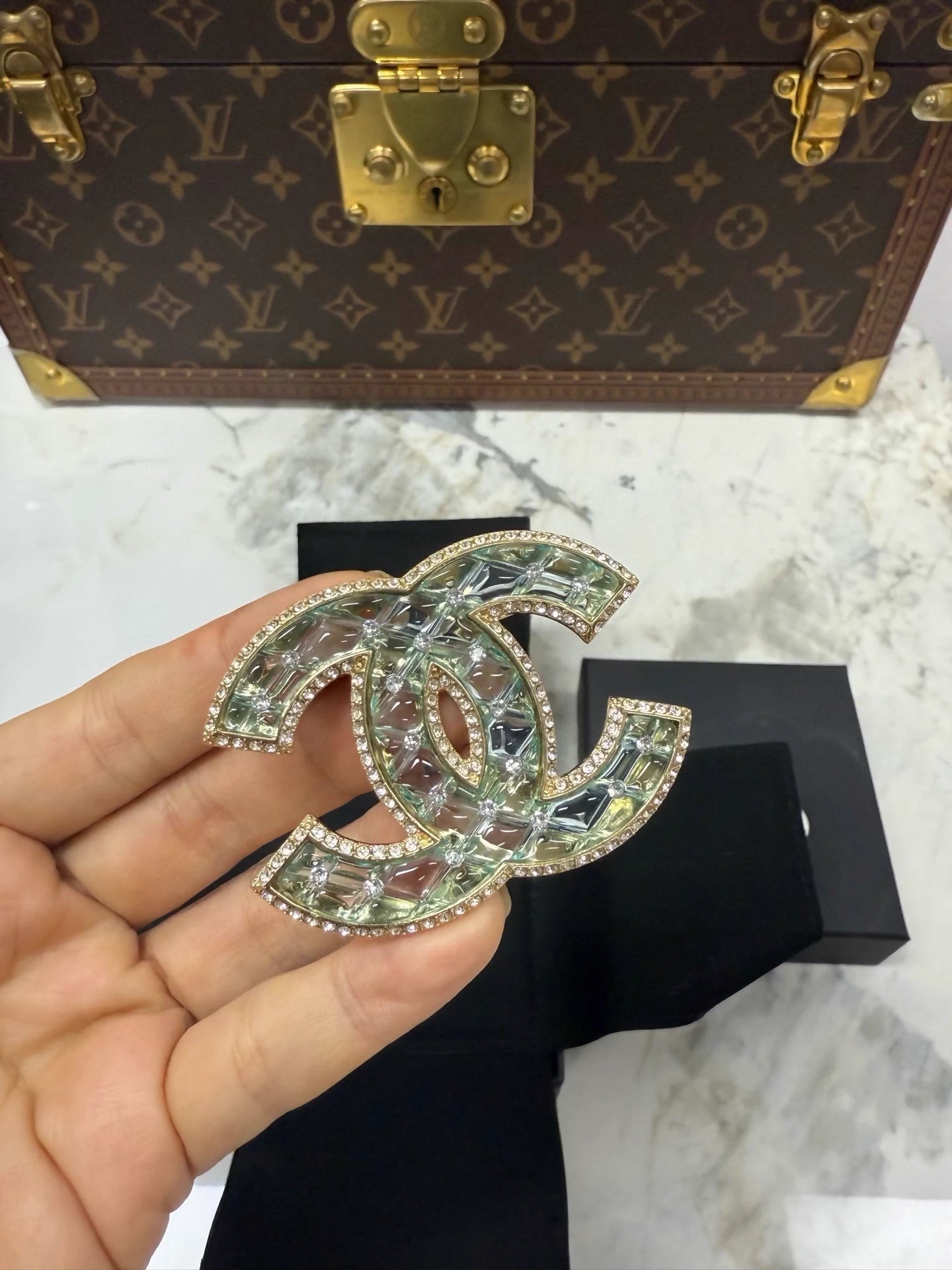 Chanel 23C Exquisite Blue Mermaid Tear Glass Double C Brooch