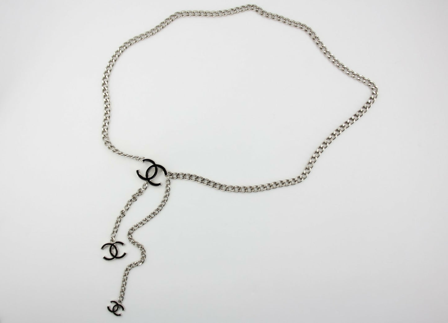 Chanel Vintage 09V Enamel Black & Silver-Tone Metal Waist Chain/Necklace