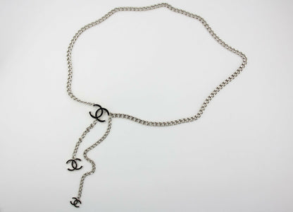 Chanel Vintage 09V Enamel Black & Silver-Tone Metal Waist Chain/Necklace