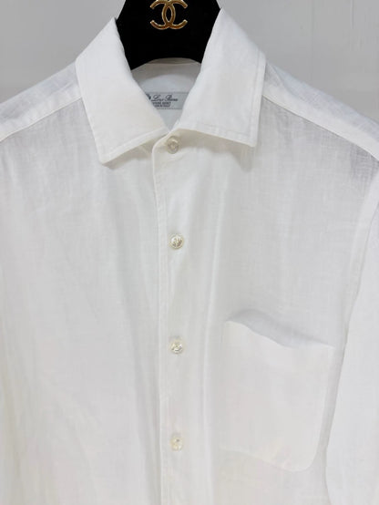 Loro Piana classic vintage style single-pocket linen shirt