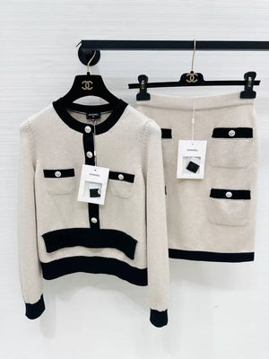 Chanel beige and black knit top and skirt set