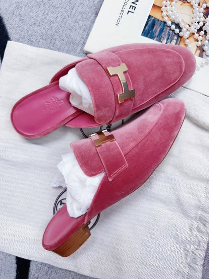 Hermes velvet pink mule sandals