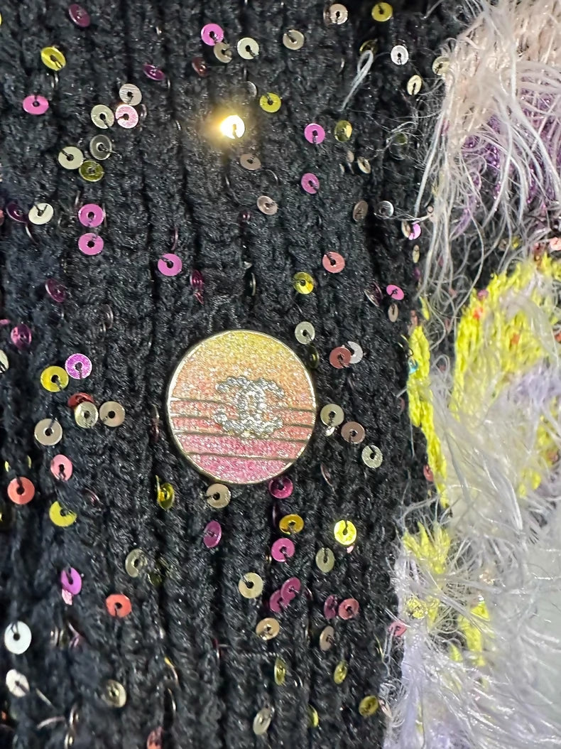 Chanel 24C colorful ostrich feather and sequined knit cardigan