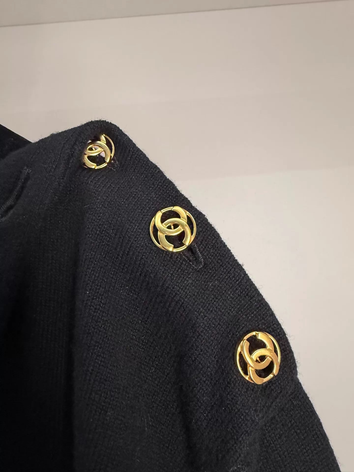 Chanel 26A black pullover sweater gold cc buttons