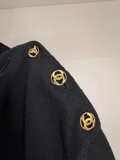 Chanel 26A black pullover sweater gold cc buttons