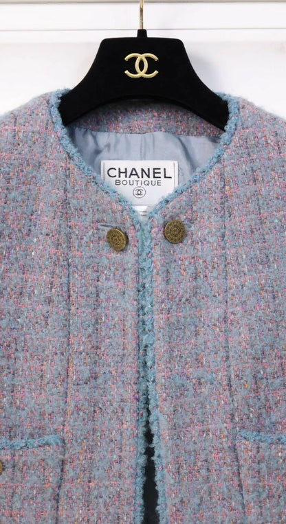 Chanel 1997 gray blue purple tweed jacket