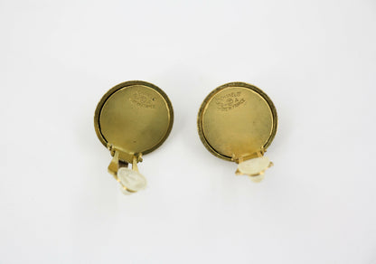 Chanel Vintage 94A Gold-plated Resin Gold and Black Cross Clip-on Earrings