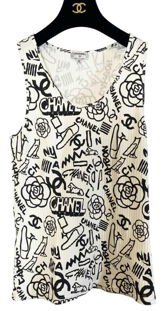Chanel 19A Paris-New York Egypt Graffiti Tank Top Size FR 36