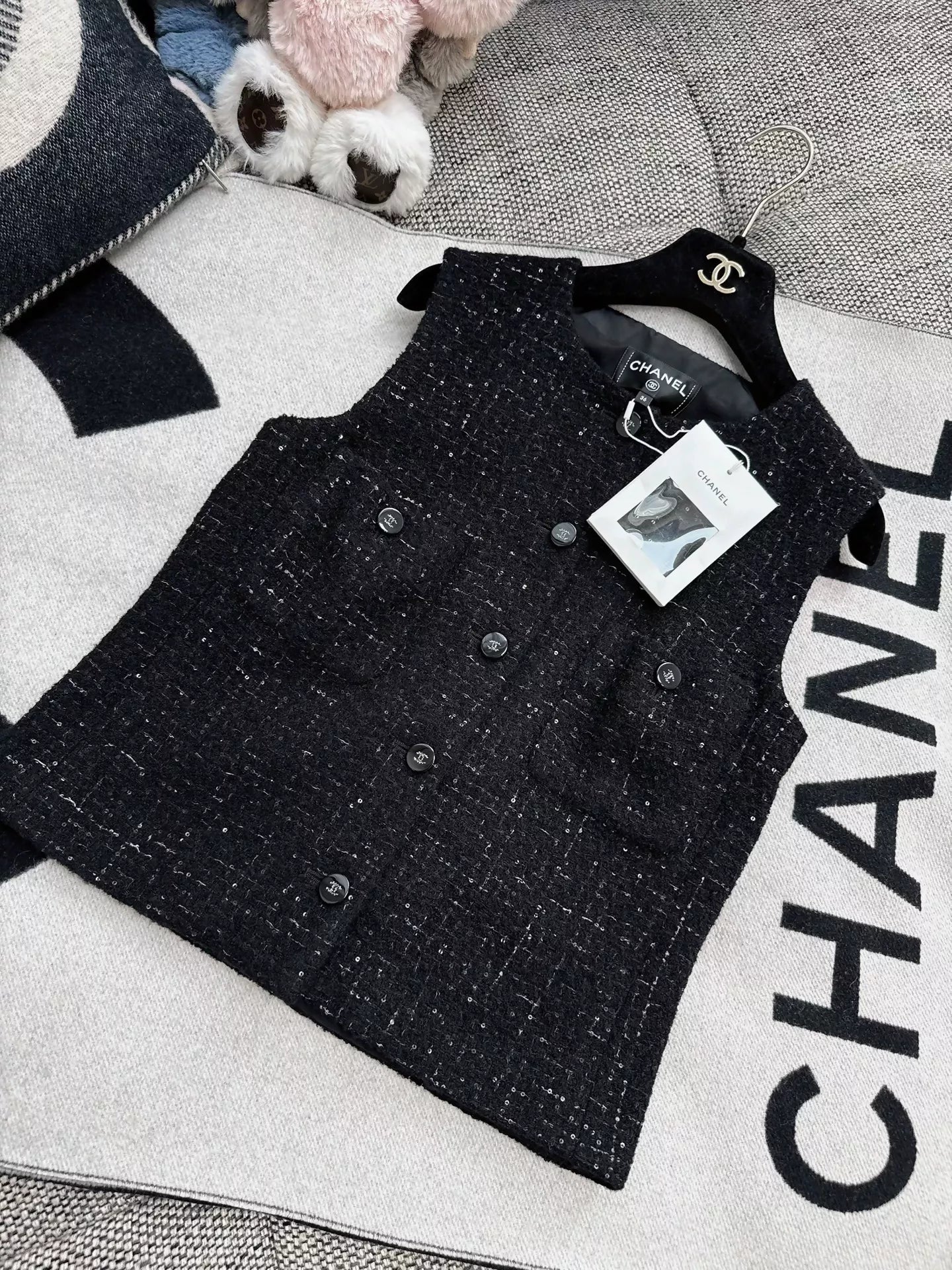 Chanel 24B black tweed sequin vest