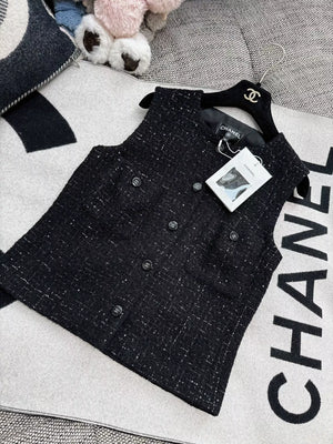 Chanel 24B black tweed sequin vest
