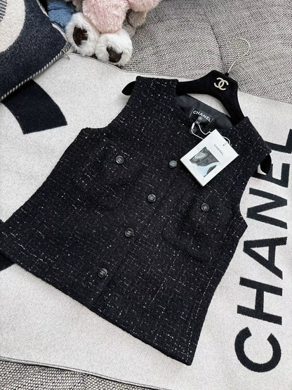 Chanel 24B black tweed sequin vest