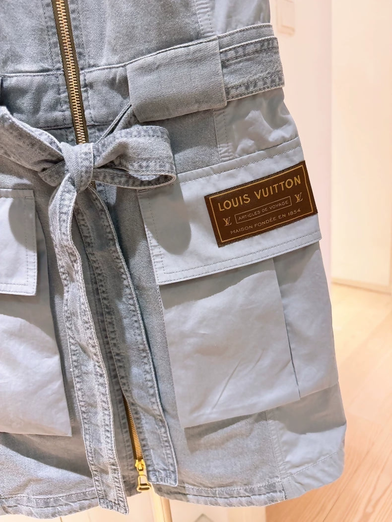 Louis Vuitton LV grey-blue denim workwear dress