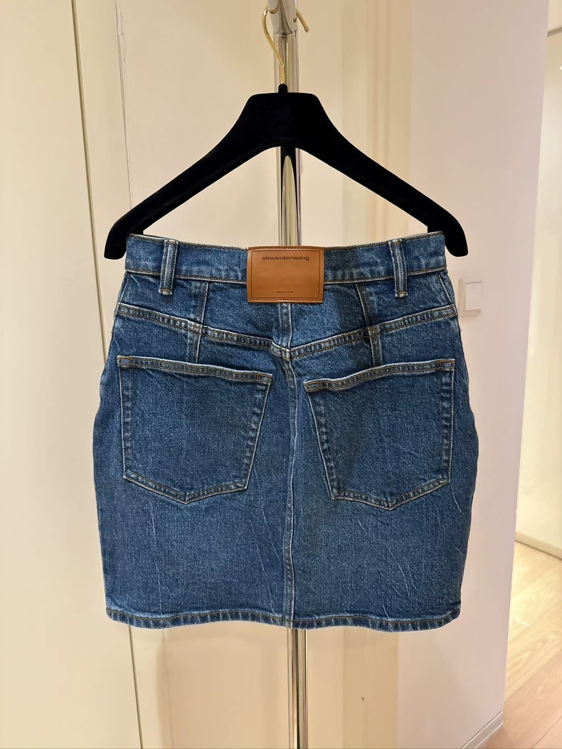 Alexander Wang washed denim straight-button denim midi skirt