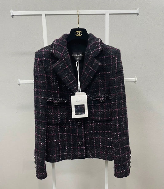 Chanel 21B black purple tweed jacket