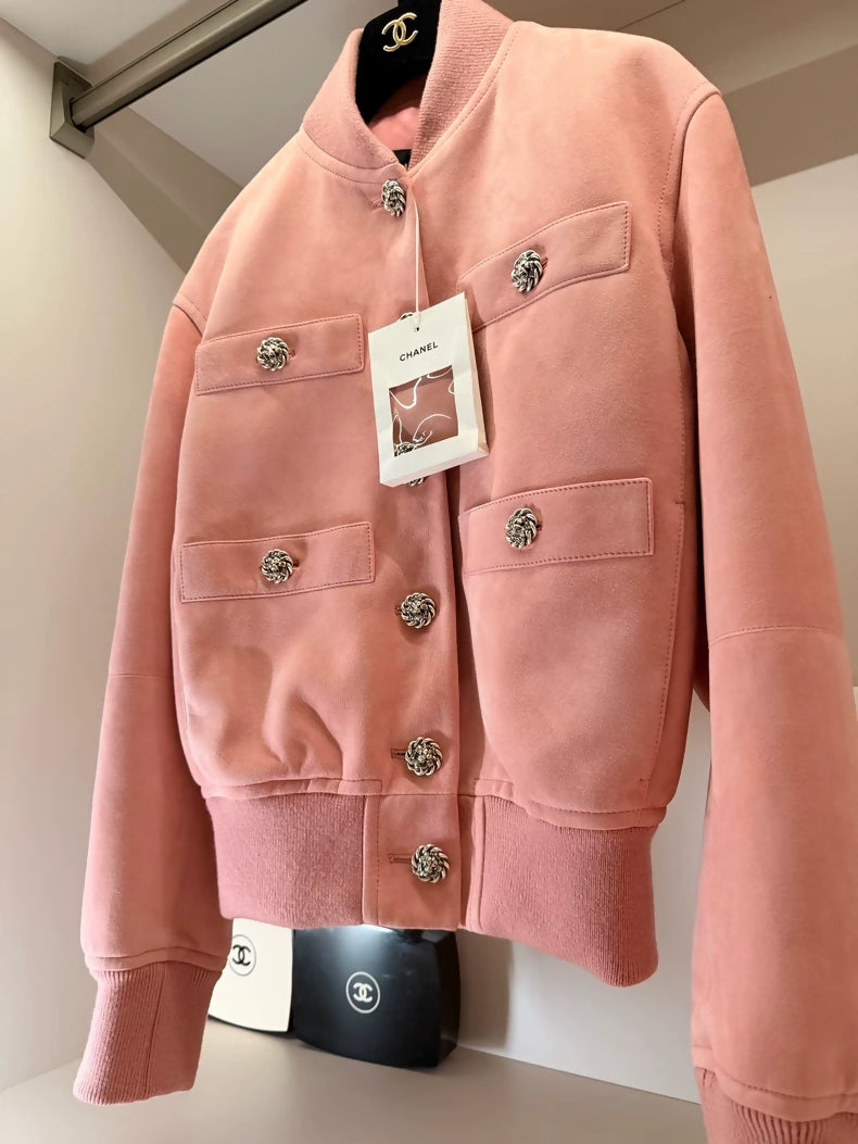 Chanel 26k pink suede leather jacket