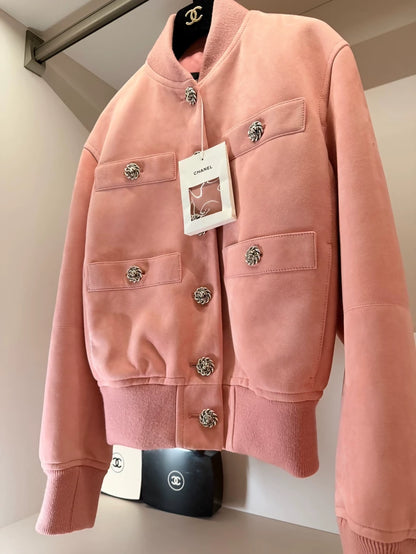 Chanel 26k pink suede leather jacket