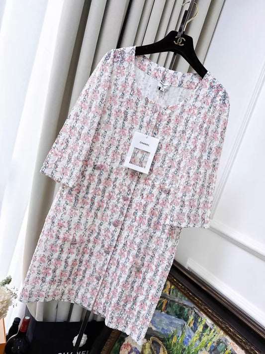 Chanel 23C Pink Floral Lace Dress