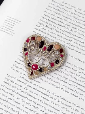 Chanel 16K Gold Diamond Double C Heart Brooch