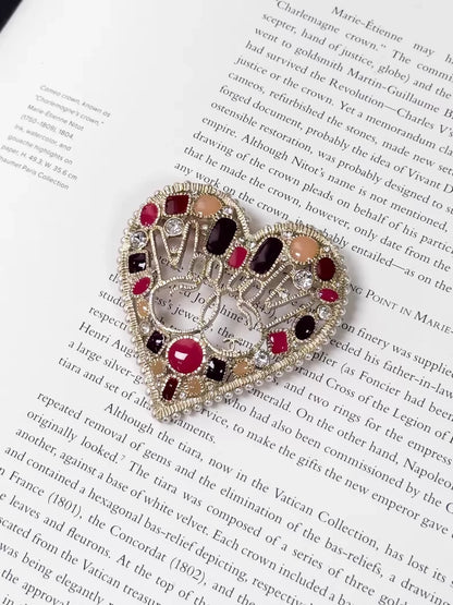 Chanel 16K Gold Diamond Double C Heart Brooch