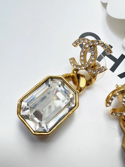 Chanel 21C crystal square diamond double C stud earrings